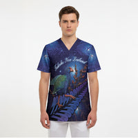 Takahe New Zealand Personalised Scrub Top Harakeke Silver Fern Maori Pattern LT22 - Polynesian Pride