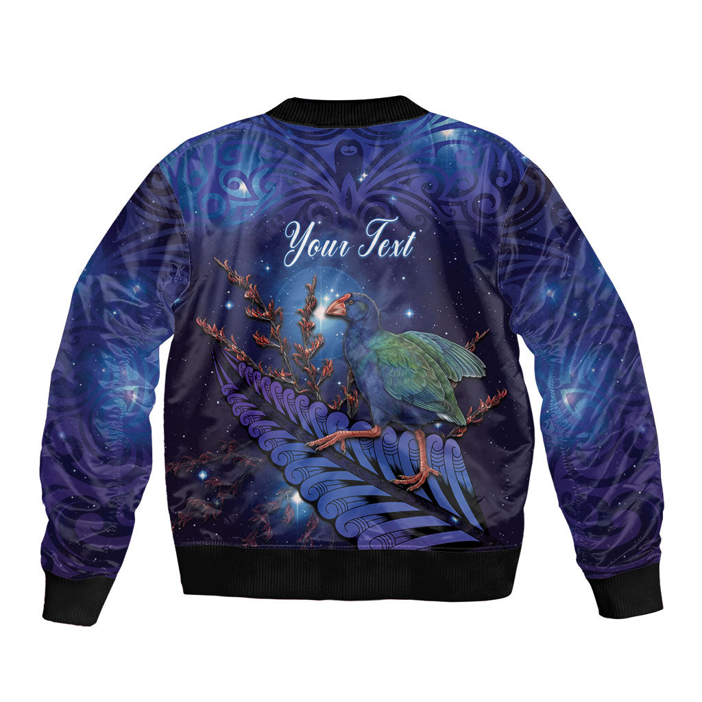 Takahe New Zealand Personalised Sleeve Zip Bomber Jacket Harakeke Silver Fern Maori Pattern LT22 - Polynesian Pride