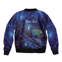 Takahe New Zealand Personalised Sleeve Zip Bomber Jacket Harakeke Silver Fern Maori Pattern LT22 - Polynesian Pride