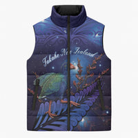 Takahe New Zealand Personalised Sleeveless Puffer Jacket Harakeke Silver Fern Maori Pattern LT22 Unisex Blue - Polynesian Pride