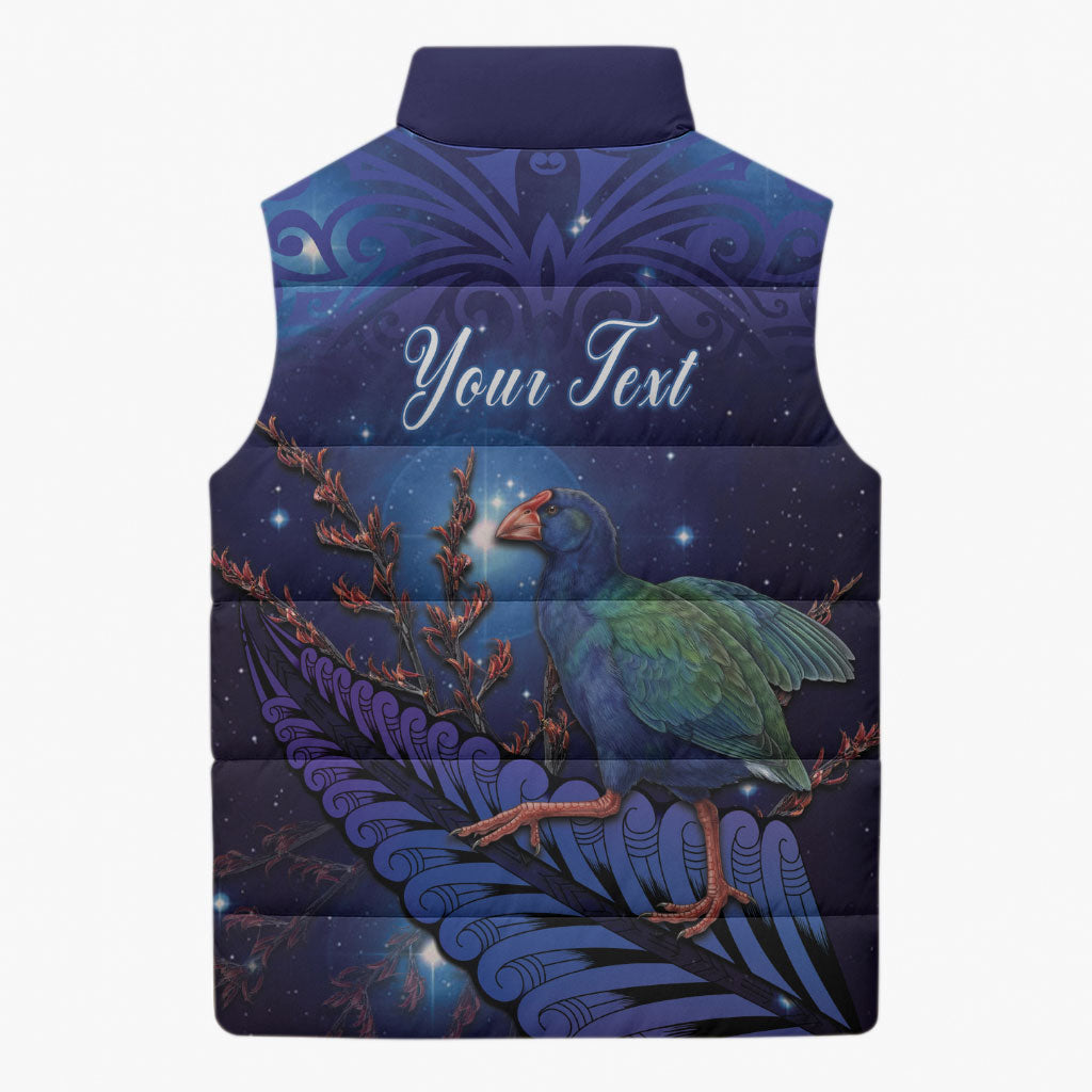 Takahe New Zealand Personalised Sleeveless Puffer Jacket Harakeke Silver Fern Maori Pattern LT22 - Polynesian Pride