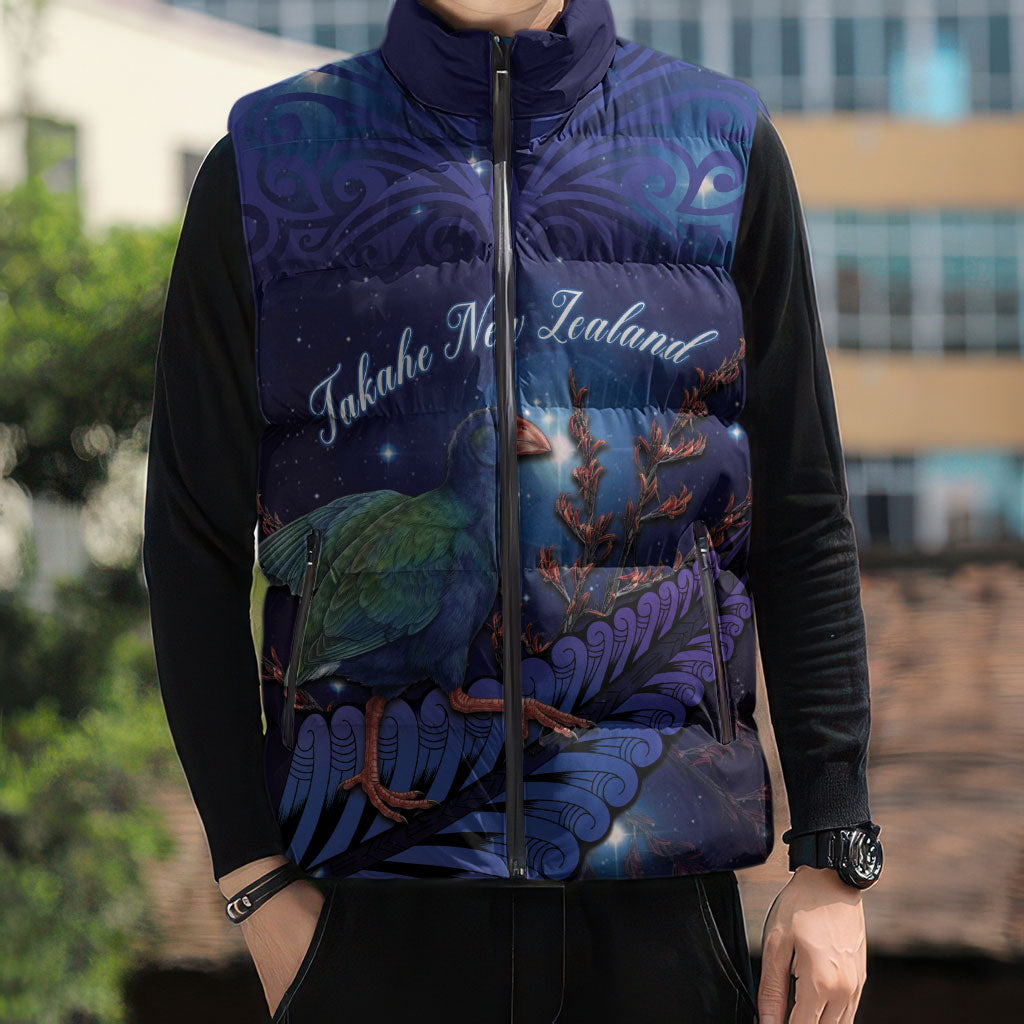 Takahe New Zealand Personalised Sleeveless Puffer Jacket Harakeke Silver Fern Maori Pattern LT22 - Polynesian Pride