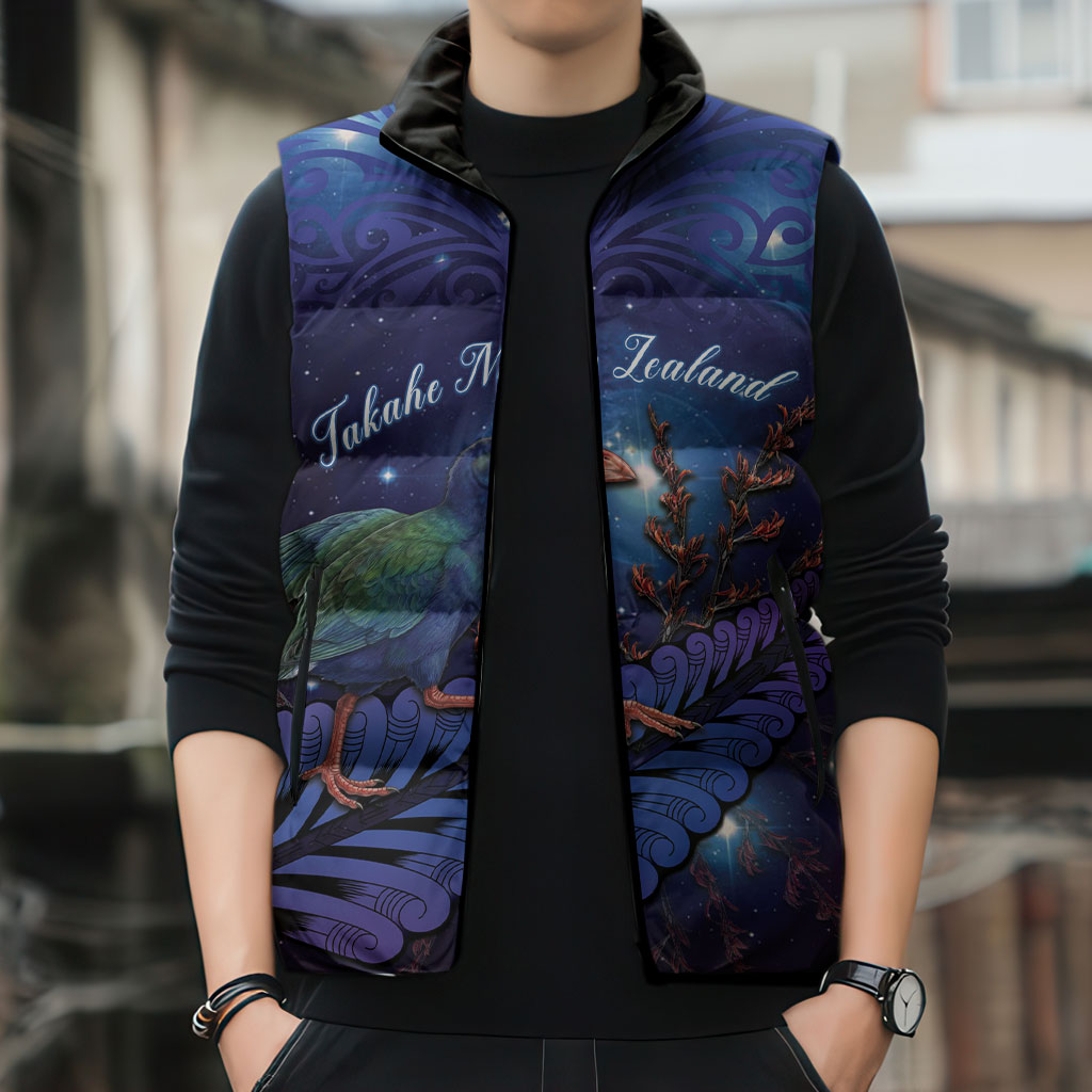 Takahe New Zealand Personalised Sleeveless Puffer Jacket Harakeke Silver Fern Maori Pattern LT22 - Polynesian Pride