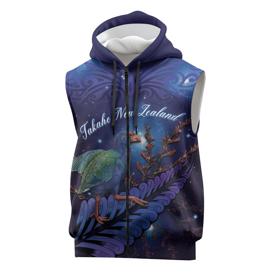 Takahe New Zealand Personalised Sleeveless Zip Hoodie Harakeke Silver Fern Maori Pattern
