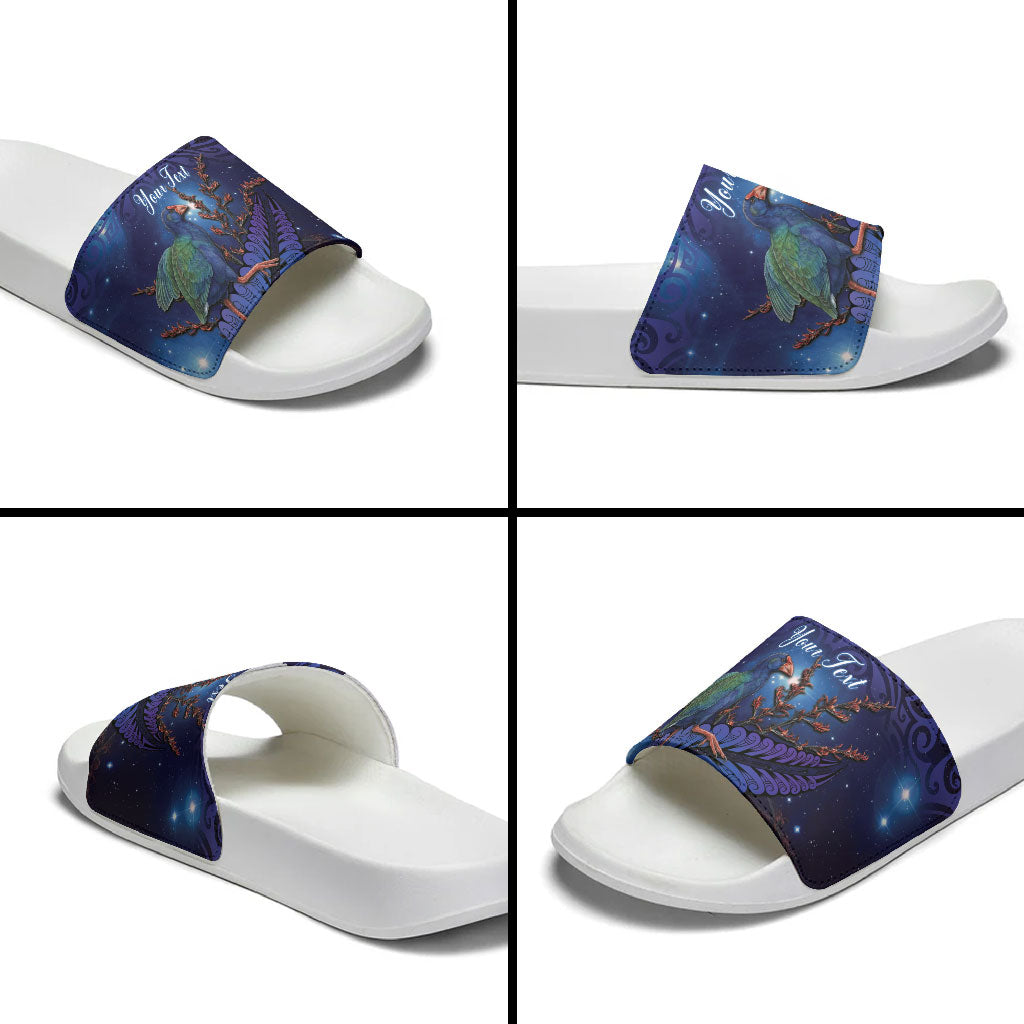 Takahe New Zealand Personalised Slide Sandals Harakeke Silver Fern Maori Pattern LT22 - Polynesian Pride