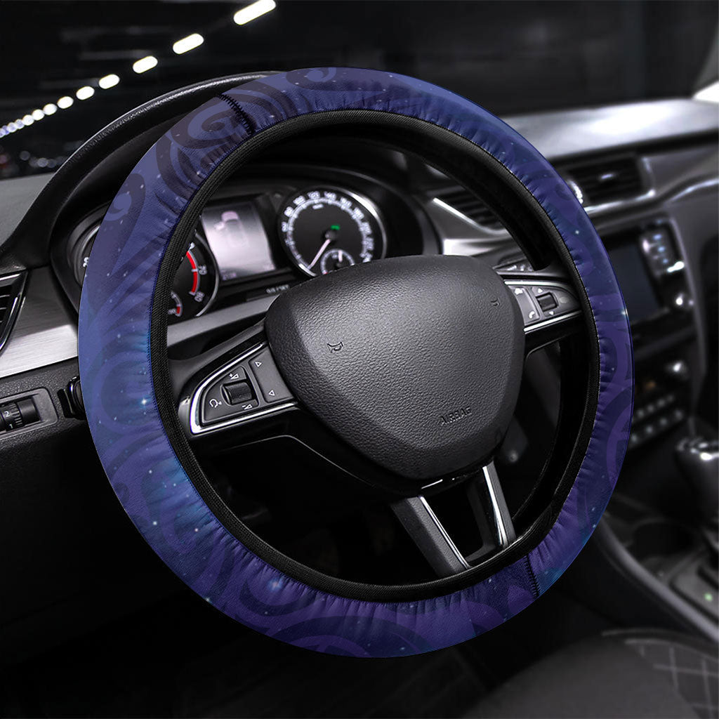 Takahe New Zealand Steering Wheel Cover Harakeke Silver Fern Maori Pattern LT22 Universal Fit Blue - Polynesian Pride