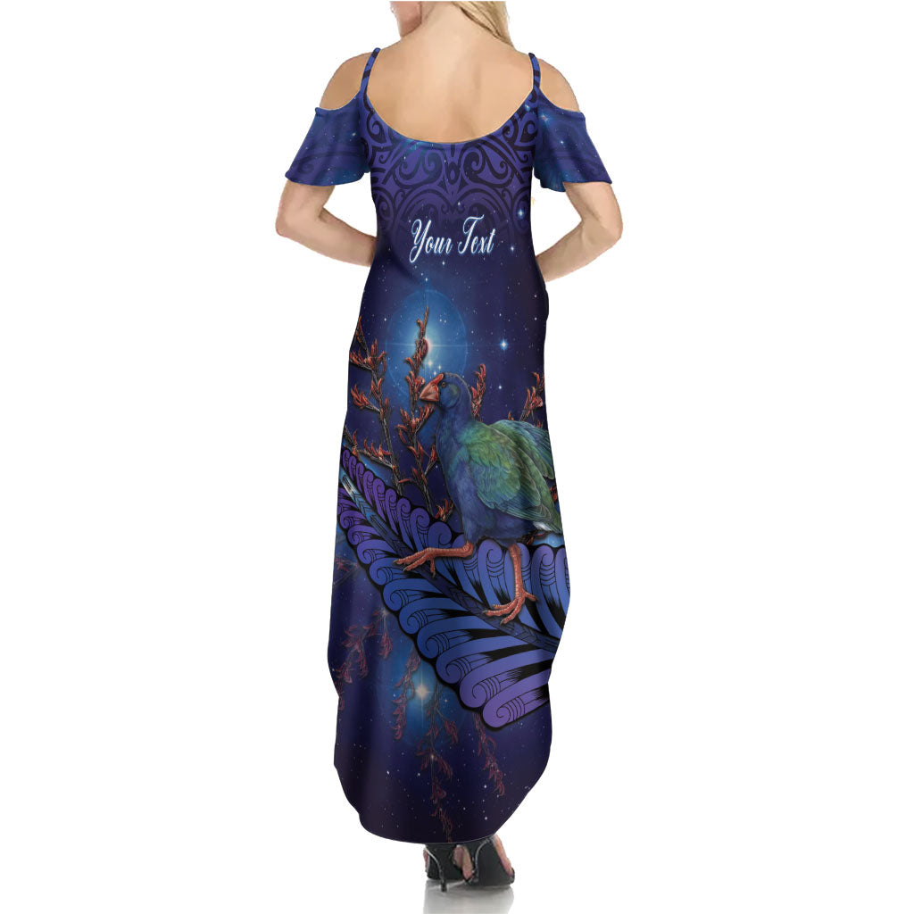 Takahe New Zealand Personalised Summer Maxi Dress Harakeke Silver Fern Maori Pattern LT22 - Polynesian Pride