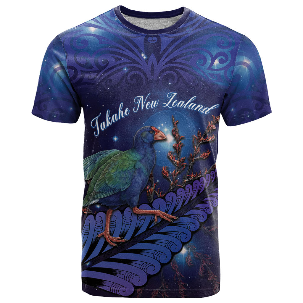 Takahe New Zealand Personalised T Shirt Harakeke Silver Fern Maori Pattern LT22 Blue - Polynesian Pride