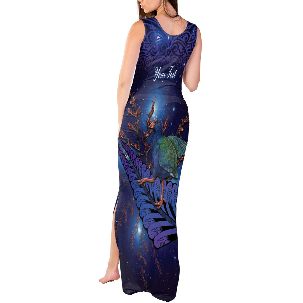 Takahe New Zealand Personalised Tank Maxi Dress Harakeke Silver Fern Maori Pattern LT22 - Polynesian Pride