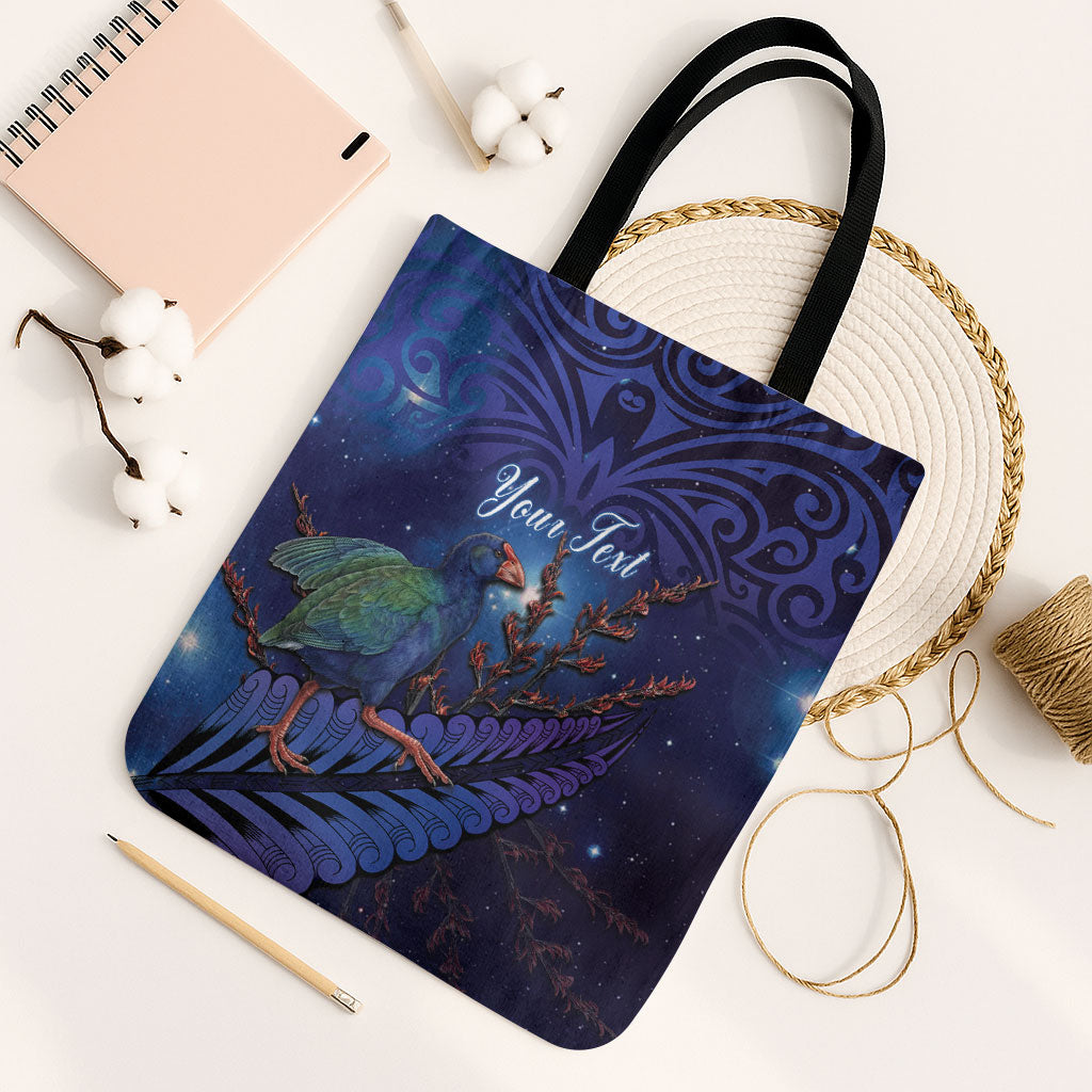 Takahe New Zealand Personalised Tote Bag Harakeke Silver Fern Maori Pattern LT22 Black Strap One Size Blue - Polynesian Pride