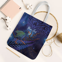 Takahe New Zealand Personalised Tote Bag Harakeke Silver Fern Maori Pattern LT22 White Strap One Size Blue - Polynesian Pride