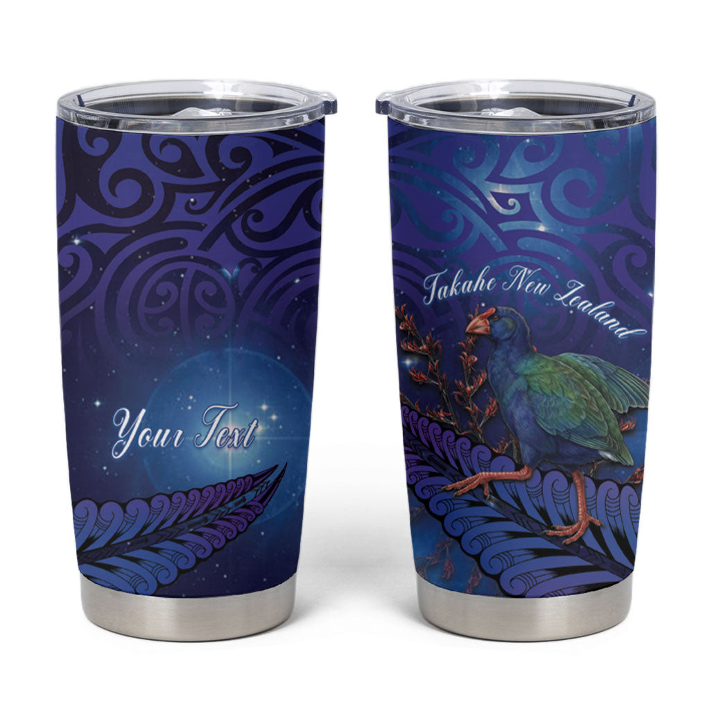 Takahe New Zealand Personalised Tumbler Cup Harakeke Silver Fern Maori Pattern LT22 Blue - Polynesian Pride