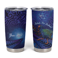Takahe New Zealand Personalised Tumbler Cup Harakeke Silver Fern Maori Pattern LT22 Blue - Polynesian Pride