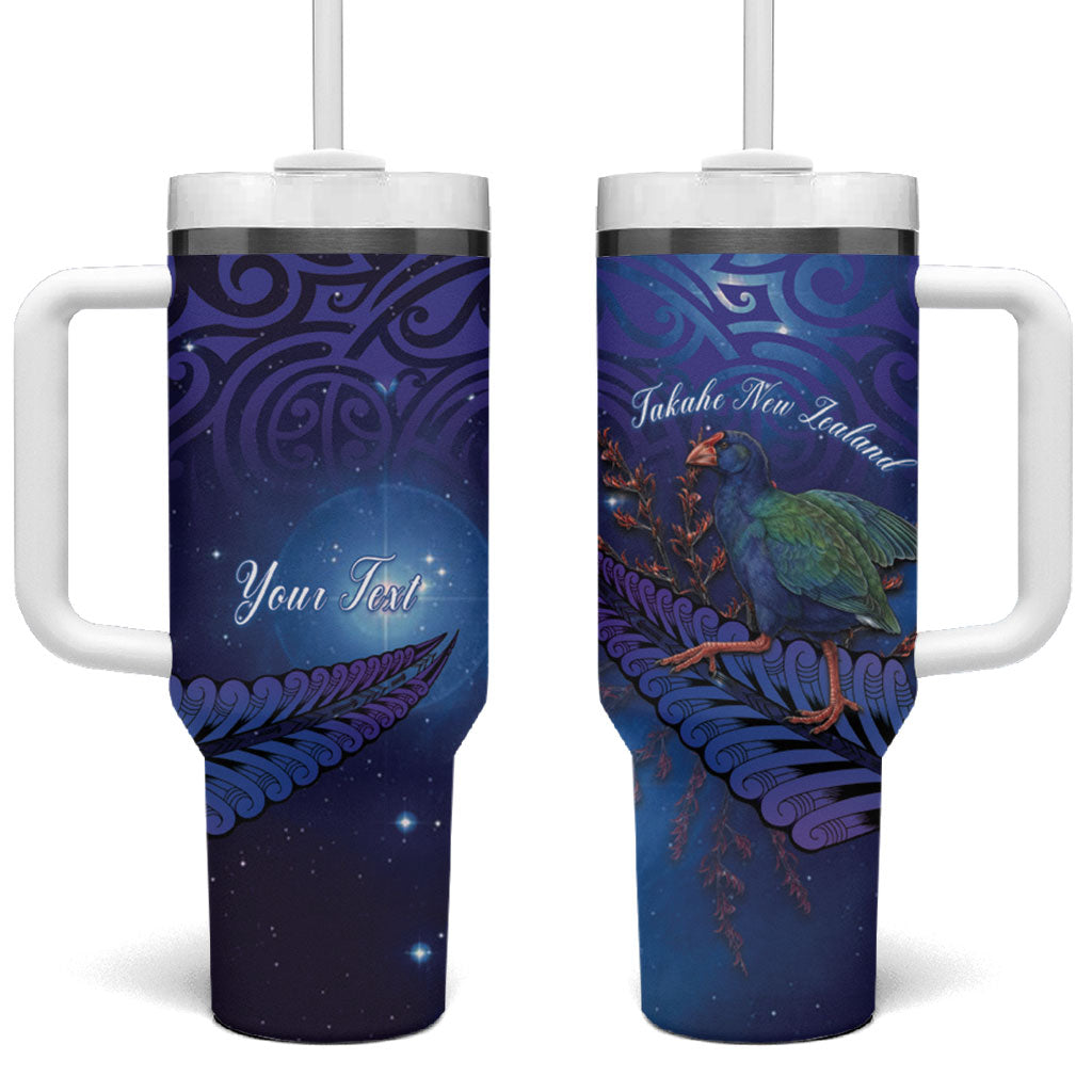 Takahe New Zealand Personalised Tumbler With Handle Harakeke Silver Fern Maori Pattern LT22 One Size: 40 oz Blue - Polynesian Pride