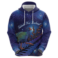 Takahe New Zealand Personalised Zip Hoodie Harakeke Silver Fern Maori Pattern