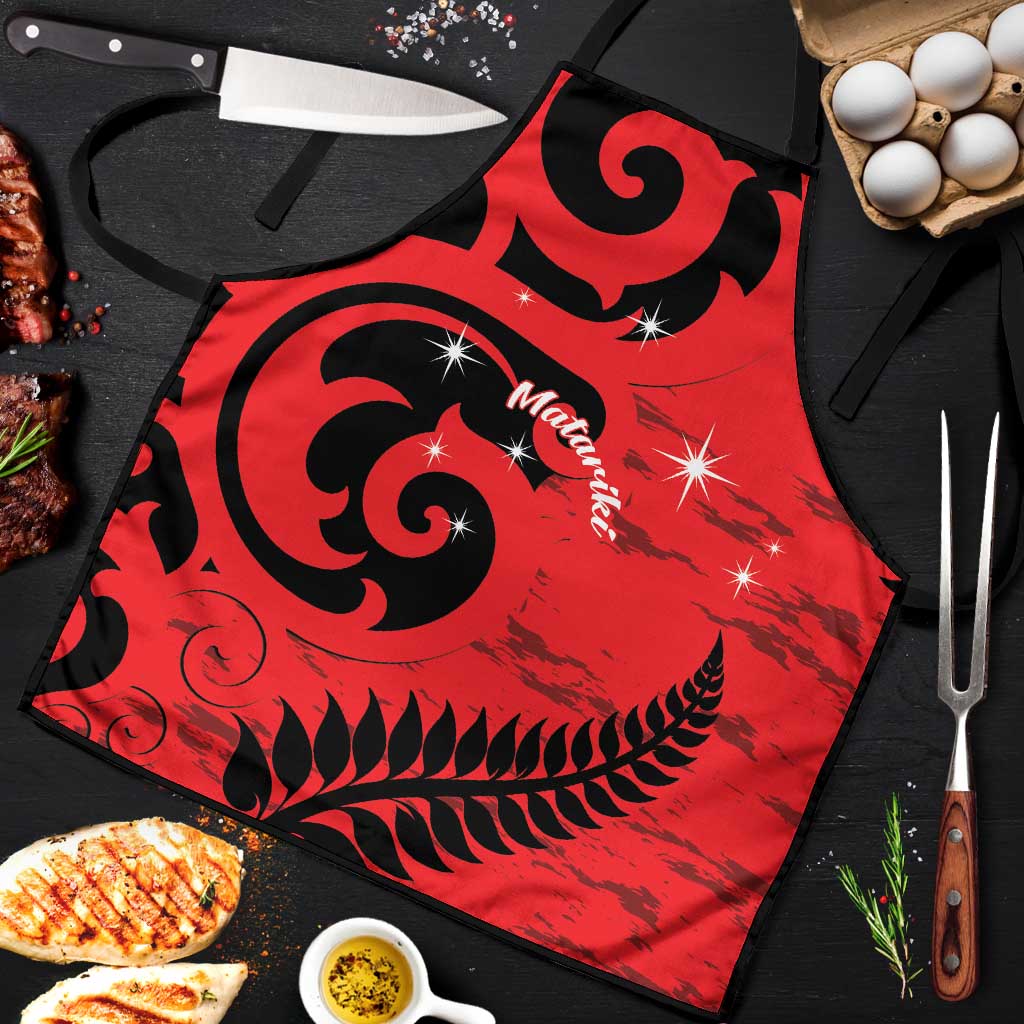 New Zealand Matariki Apron Maori New Year Koru Pattern LT22 Red - Polynesian Pride
