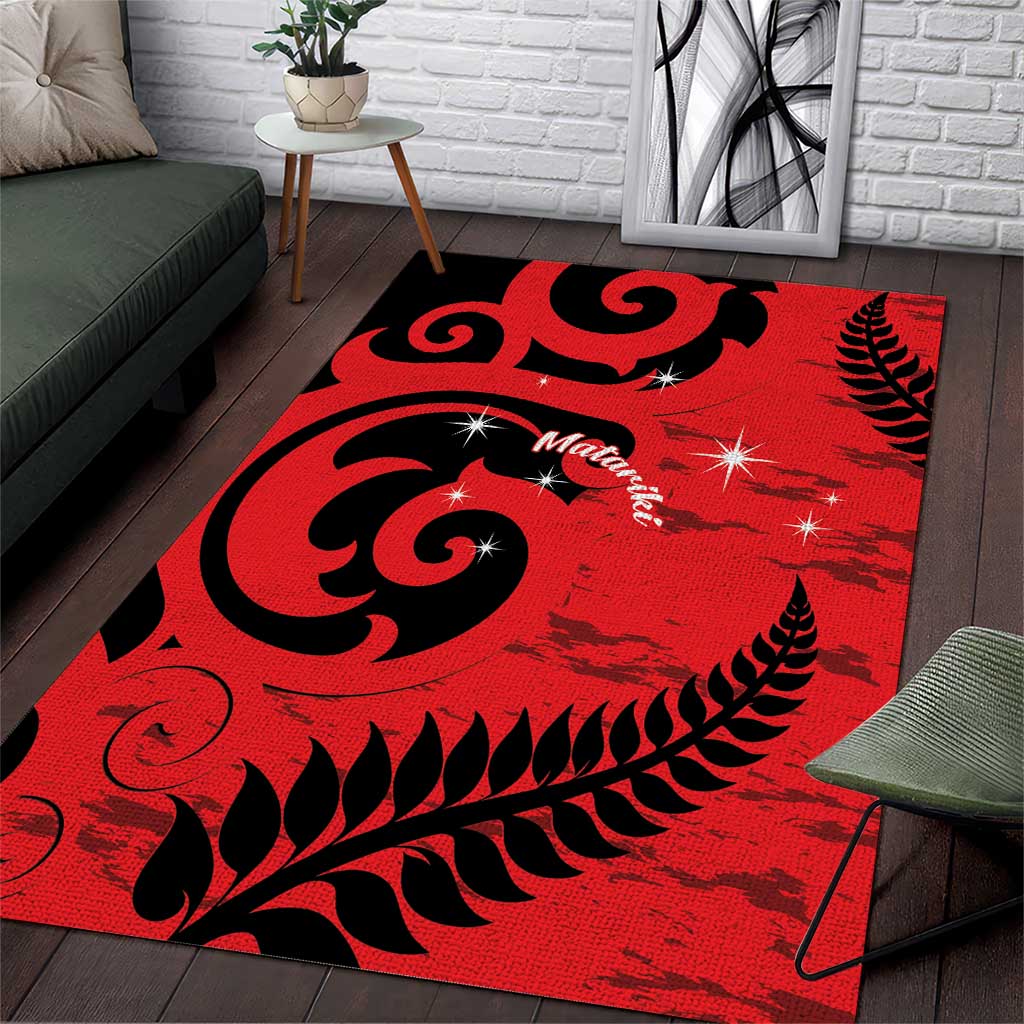 New Zealand Matariki Area Rug Maori New Year Koru Pattern LT22 Red - Polynesian Pride