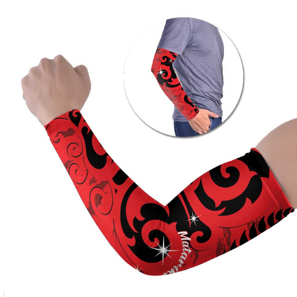 New Zealand Matariki Arm Sleeves Maori New Year Koru Pattern LT22 Set of 2 Red - Polynesian Pride