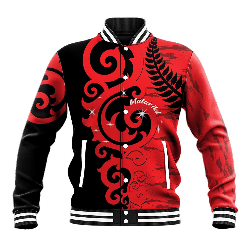 New Zealand Matariki Baseball Jacket Maori New Year Koru Pattern LT22 Unisex Red - Polynesian Pride
