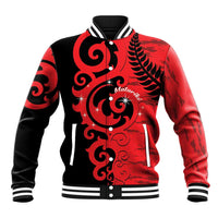 New Zealand Matariki Baseball Jacket Maori New Year Koru Pattern LT22 Unisex Red - Polynesian Pride