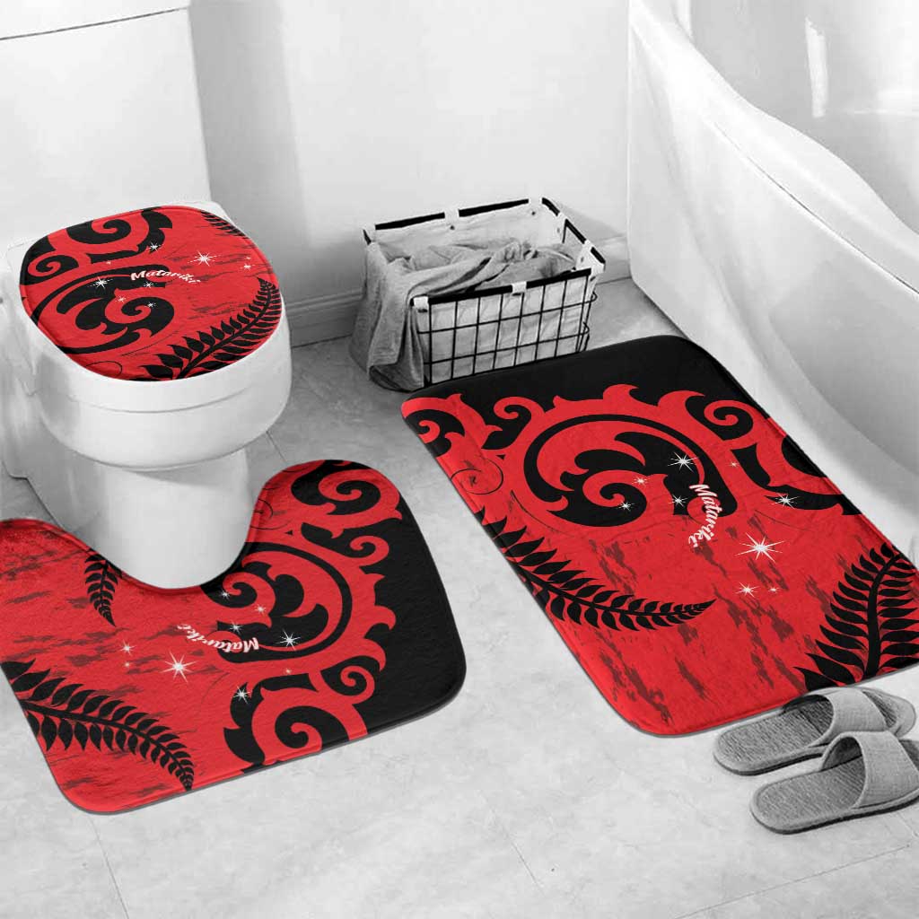 New Zealand Matariki Bathroom Set Maori New Year Koru Pattern LT22 Mat Set Only (3 pcs) One Size Red - Polynesian Pride