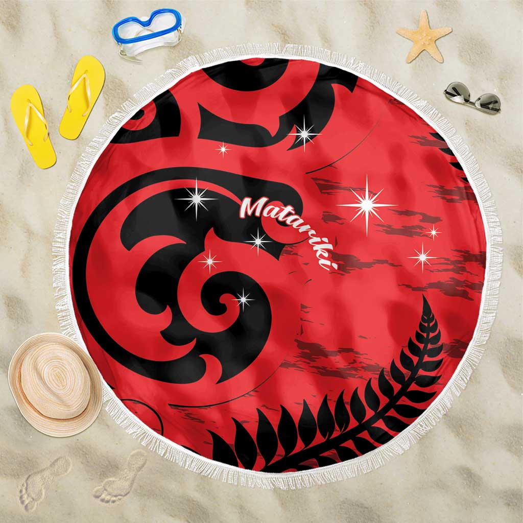 New Zealand Matariki Beach Blanket Maori New Year Koru Pattern LT22 One Size 150cm Red - Polynesian Pride