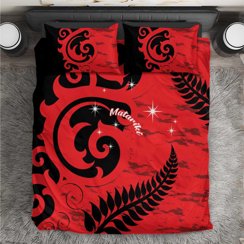 New Zealand Matariki Bedding Set Maori New Year Koru Pattern LT22 Red - Polynesian Pride