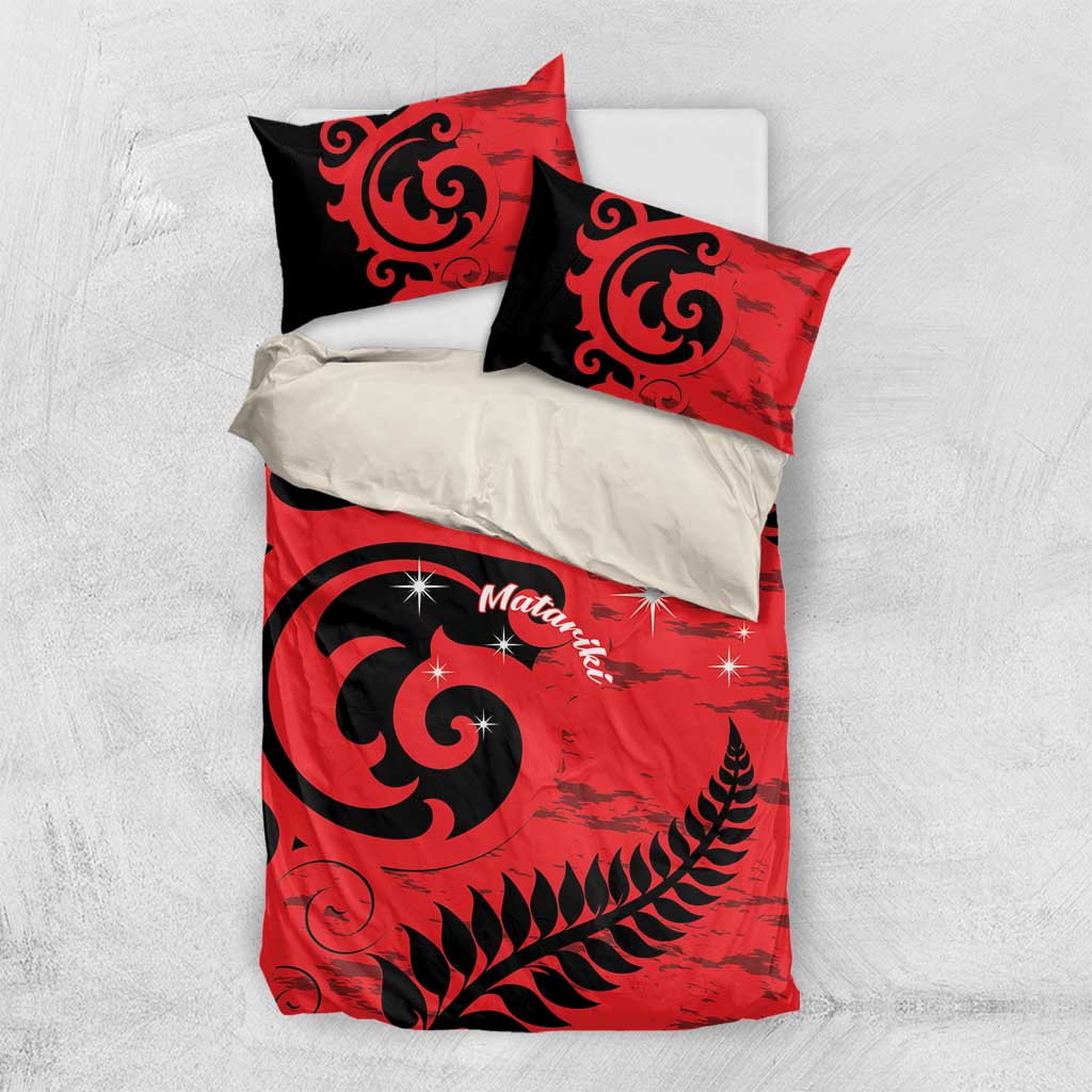 New Zealand Matariki Bedding Set Maori New Year Koru Pattern LT22 US Twin 172cm x 218cm Red - Polynesian Pride