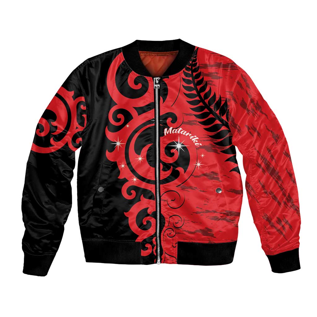 New Zealand Matariki Bomber Jacket Maori New Year Koru Pattern LT22 Unisex Red - Polynesian Pride