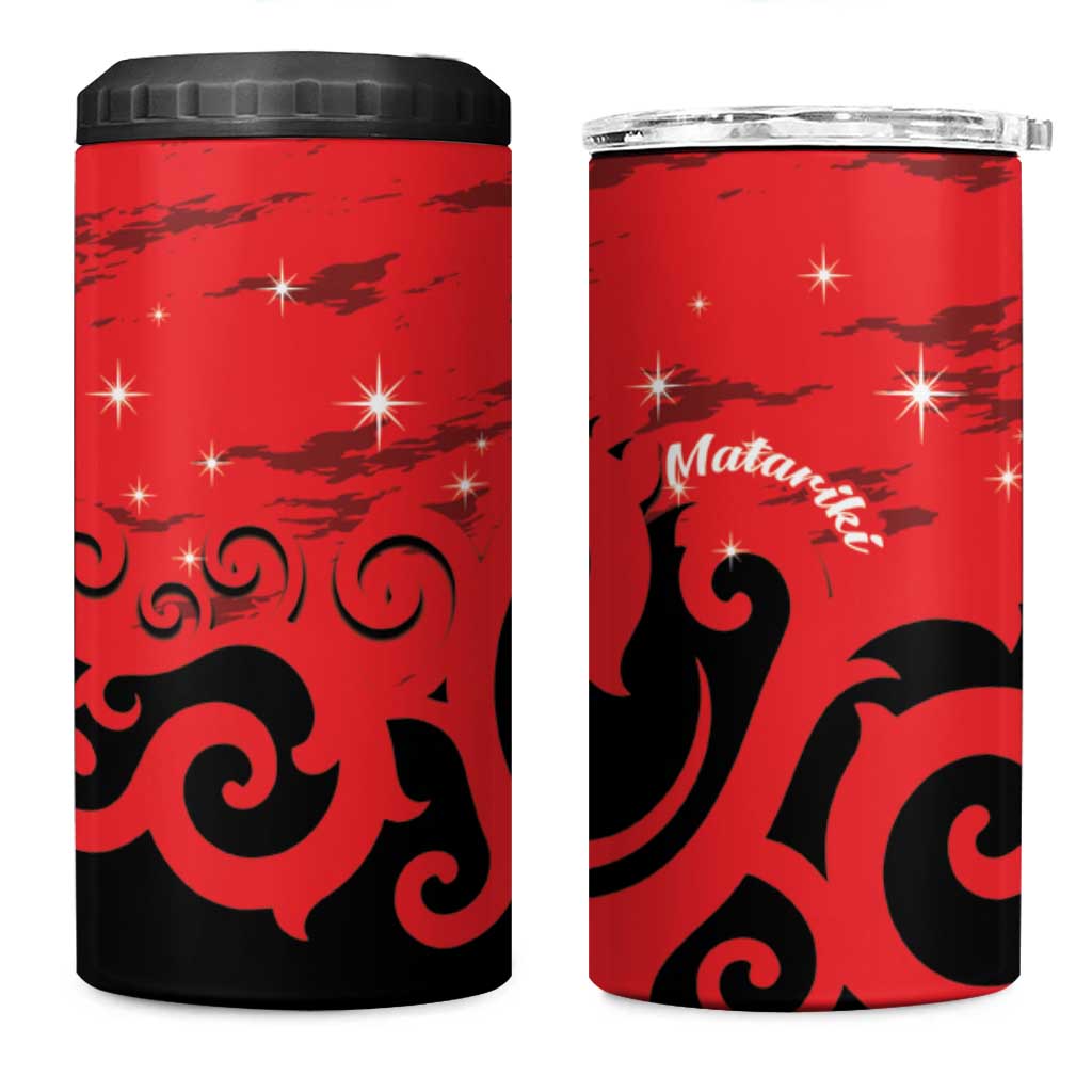 New Zealand Matariki 4 in 1 Can Cooler Tumbler Maori New Year Koru Pattern LT22 One Size: 16 oz Red - Polynesian Pride