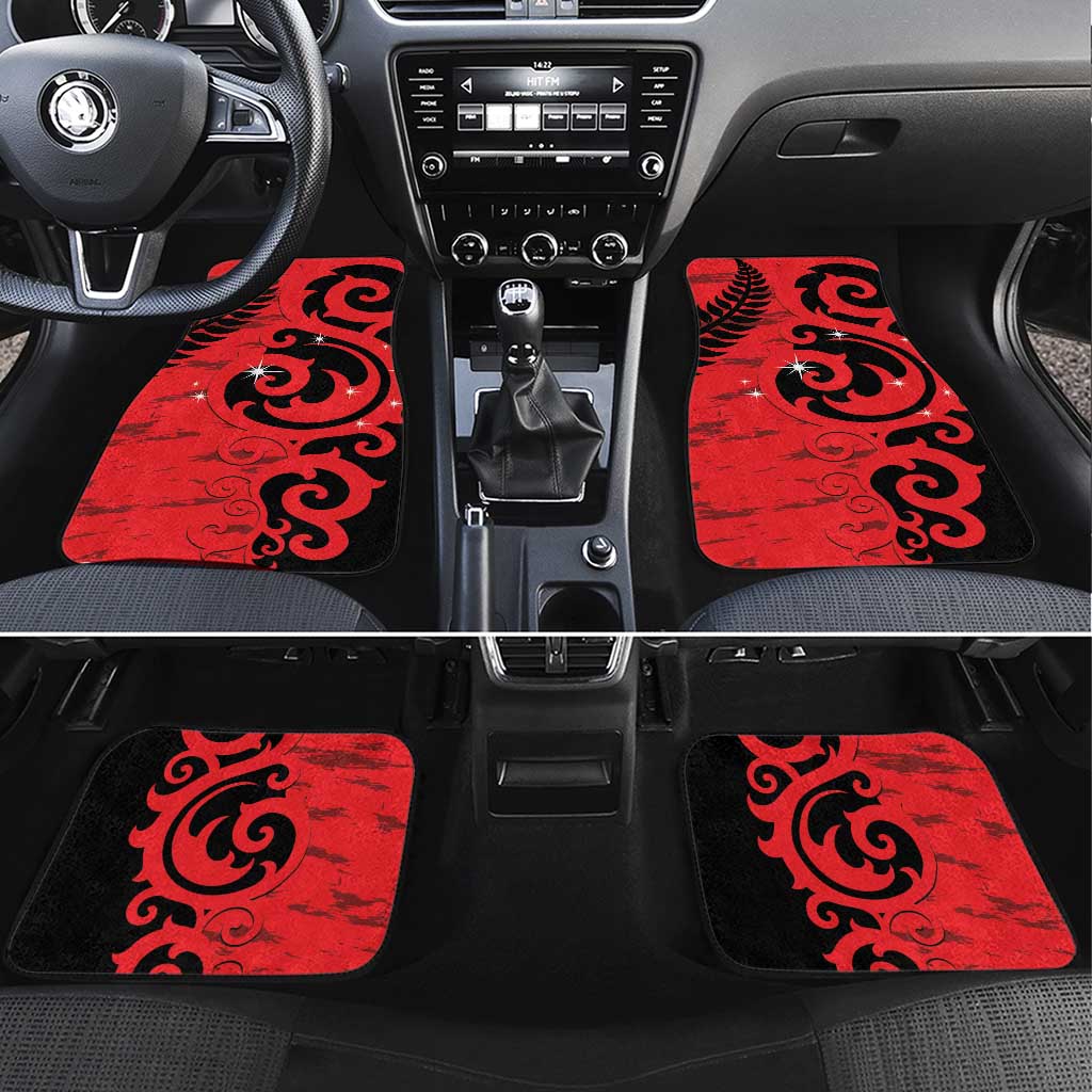 New Zealand Matariki Car Mats Maori New Year Koru Pattern LT22 Set 4pcs Red - Polynesian Pride