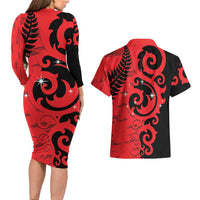 New Zealand Matariki Couples Matching Long Sleeve Bodycon Dress and Hawaiian Shirt Maori New Year Koru Pattern