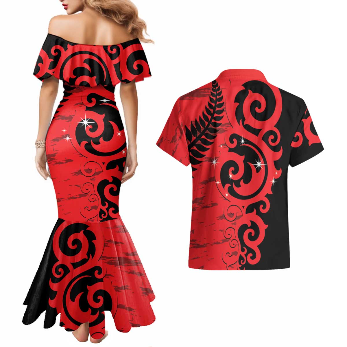 New Zealand Matariki Couples Matching Mermaid Dress and Hawaiian Shirt Maori New Year Koru Pattern
