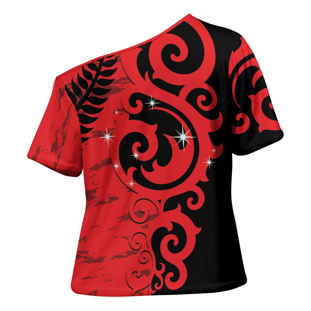 New Zealand Matariki Cross Shoulder Shirt Maori New Year Koru Pattern LT22 - Polynesian Pride