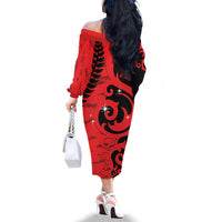 New Zealand Matariki Family Matching Off The Shoulder Long Sleeve Dress and Hawaiian Shirt Maori New Year Koru Pattern