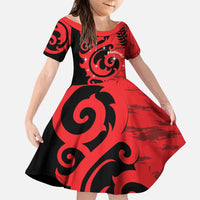 New Zealand Matariki Family Matching Off Shoulder Short Dress and Hawaiian Shirt Maori New Year Koru Pattern