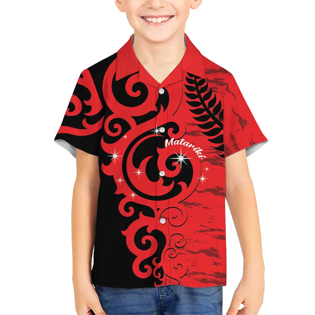 New Zealand Matariki Family Matching Off Shoulder Short Dress and Hawaiian Shirt Maori New Year Koru Pattern