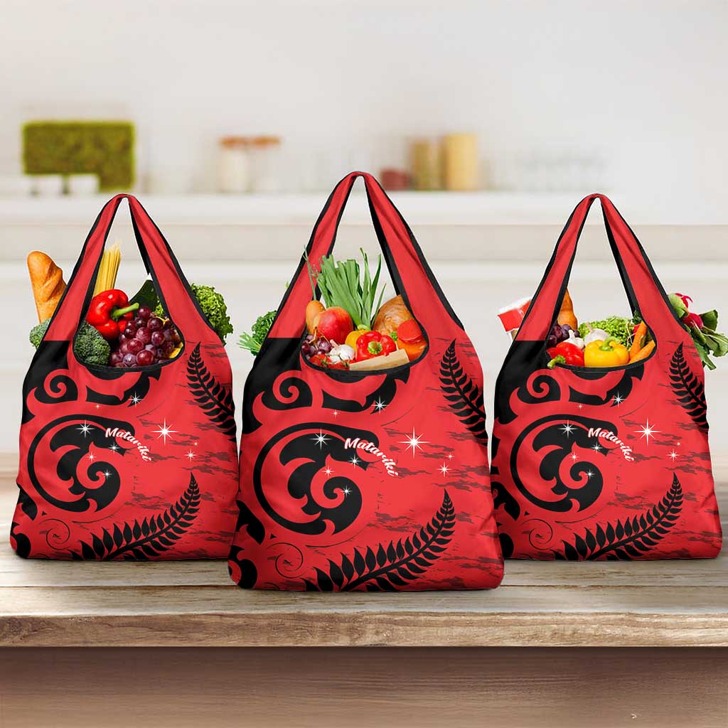 New Zealand Matariki Grocery Bag Maori New Year Koru Pattern LT22 3-pack One Size Red - Polynesian Pride