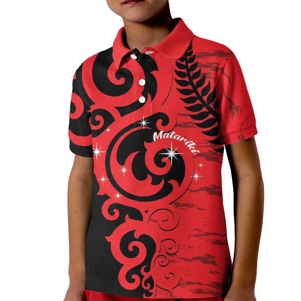 New Zealand Matariki Kid Polo Shirt Maori New Year Koru Pattern LT22 Kid Red - Polynesian Pride