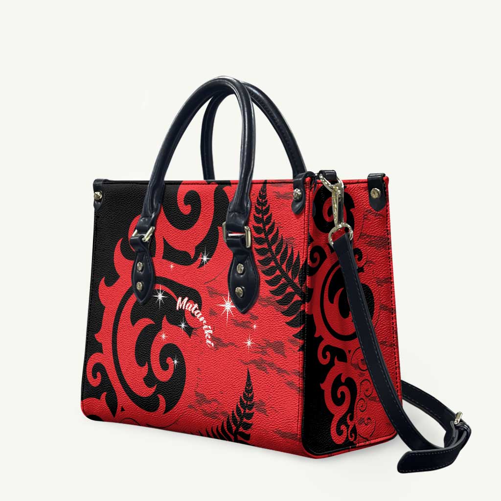 New Zealand Matariki Leather Bag Maori New Year Koru Pattern LT22 Red - Polynesian Pride