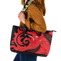 New Zealand Matariki Leather Tote Bag Maori New Year Koru Pattern LT22 Red - Polynesian Pride