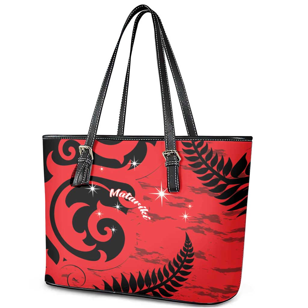 New Zealand Matariki Leather Tote Bag Maori New Year Koru Pattern LT22 - Polynesian Pride