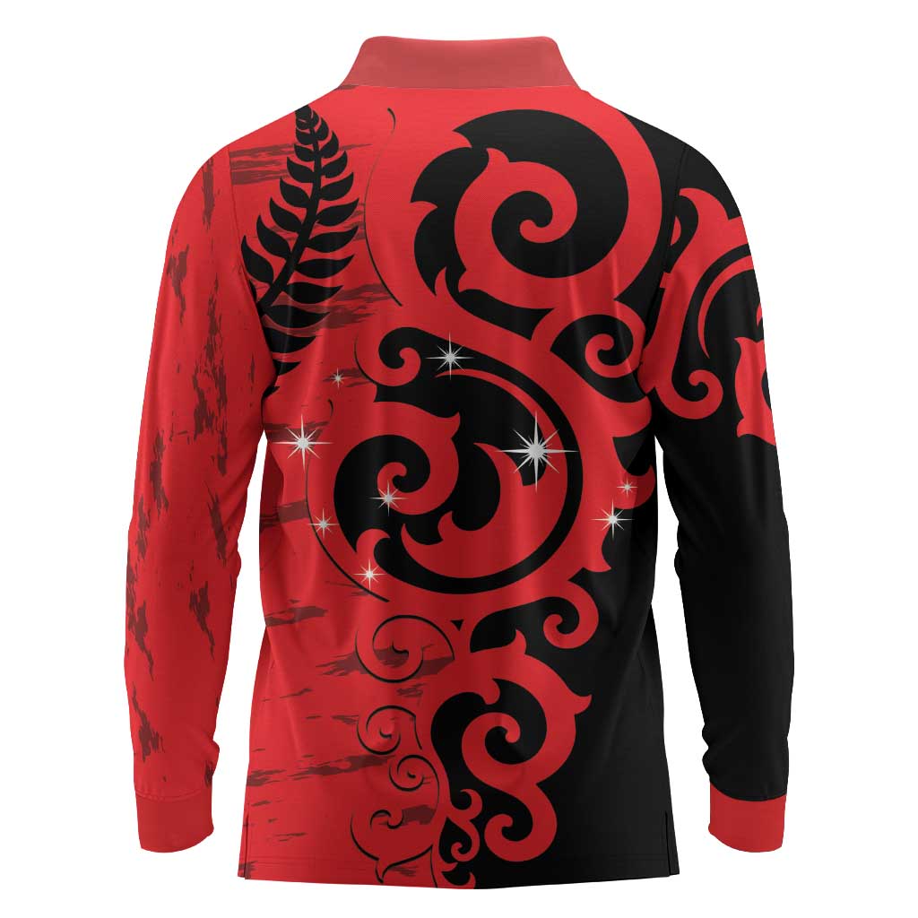 New Zealand Matariki Long Sleeve Polo Shirt Maori New Year Koru Pattern LT22 - Polynesian Pride