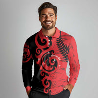 New Zealand Matariki Long Sleeve Polo Shirt Maori New Year Koru Pattern LT22 - Polynesian Pride