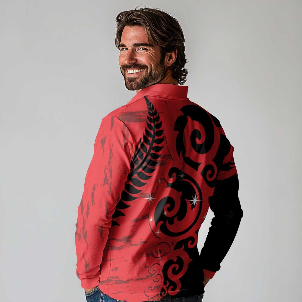 New Zealand Matariki Long Sleeve Polo Shirt Maori New Year Koru Pattern LT22 - Polynesian Pride
