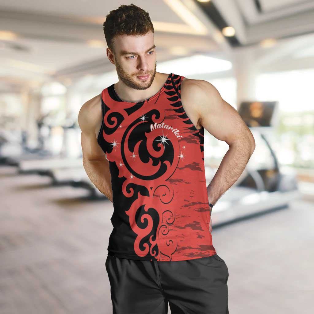 New Zealand Matariki Men Tank Top Maori New Year Koru Pattern LT22 Red - Polynesian Pride