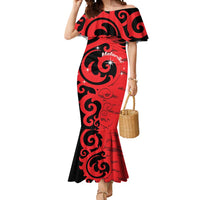 New Zealand Matariki Mermaid Dress Maori New Year Koru Pattern LT22 Women Red - Polynesian Pride