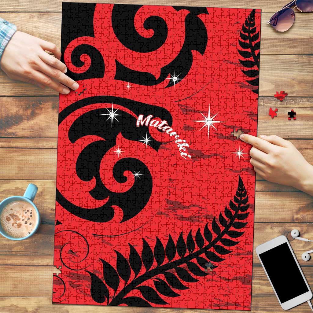New Zealand Matariki Puzzle Maori New Year Koru Pattern LT22 Red - Polynesian Pride