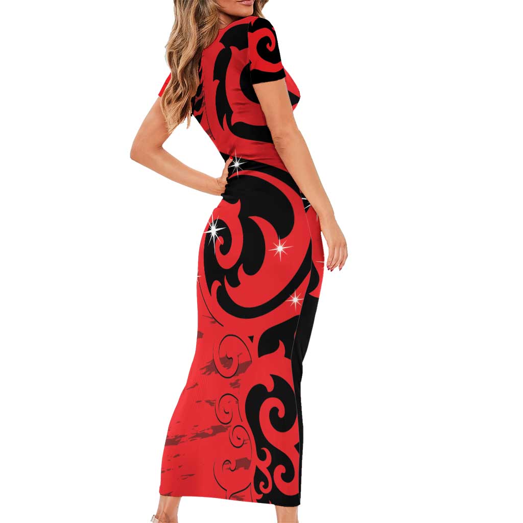 New Zealand Matariki Short Sleeve Bodycon Dress Maori New Year Koru Pattern LT22 - Polynesian Pride