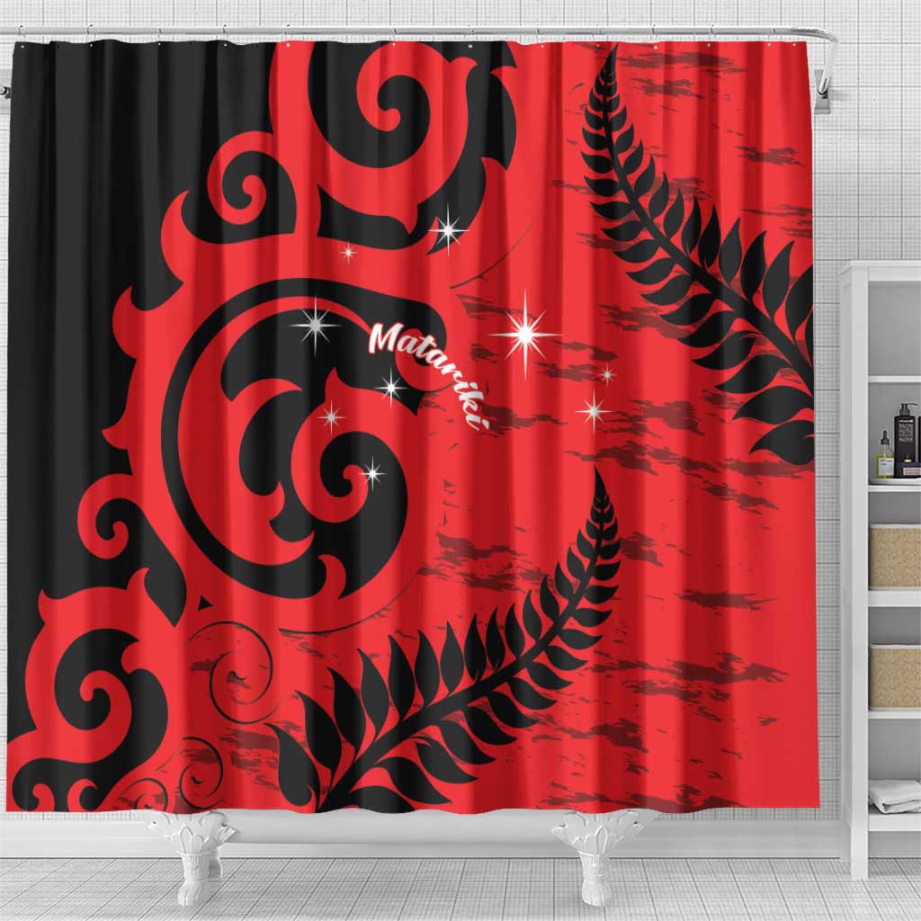 New Zealand Matariki Shower Curtain Maori New Year Koru Pattern LT22 - Polynesian Pride